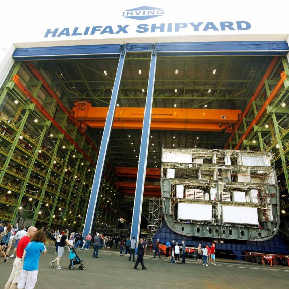 Moving two-thirds of a future Canadian Navy ship at Halifax Shipyard